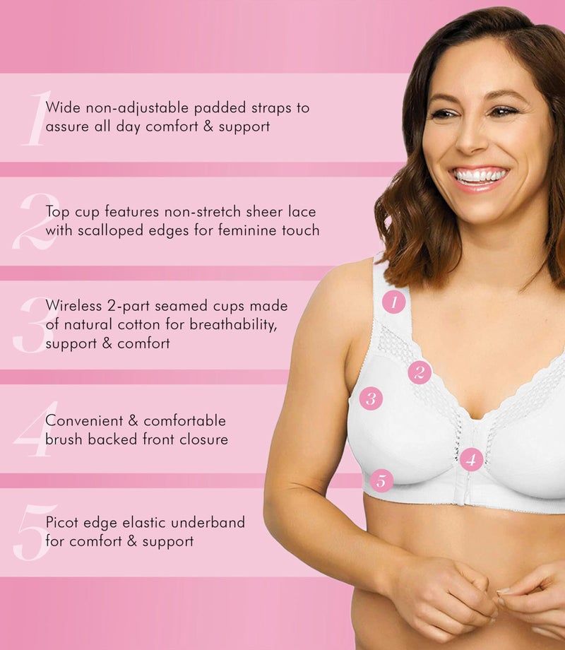 Exquisite Form 5100531 Women's FULLY Wireless Cotton Back & Posture Support Bra with Front Closure & Lace - Image 3